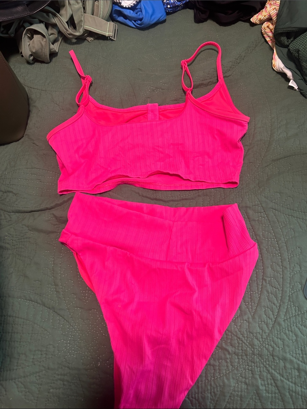 aerie Hot Pink Ribbed Two-Piece Bikini Set - Picture 2 of 4